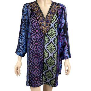 Soft Surroundings Boho Tunic Top‎ Size Large Beaded Sequin V-Neck Velvet Burnout